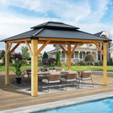 COVERONICS 11FT x 13FT Outdoor Cedar Wooden Gazebo - Patio Wood Frame Gazebo with Galvanized Steel Hardtop, Heavy-Duty Hardtop Gazebo for Garden, Poolside, Deck, Backyard COVERONICS
