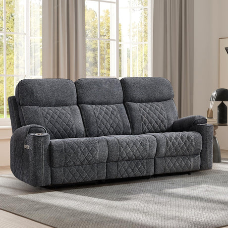 EBELLO Power Reclining Sofa Couch, Fabric Electric Recliner 3 Seater Sofa with Cup Holders, USB and Type-C Charging Ports and Storage Space, 3 Seats for Small Living Room, Bedroom, Meeting Room, Grey EBELLO