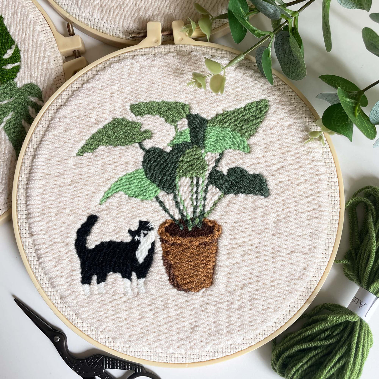 Myfelicity Punch Needle Kit for Adults, Beginners, Kids, Cat and Greenery Patterns, Includes Punching Needle Supplies Myfelicity