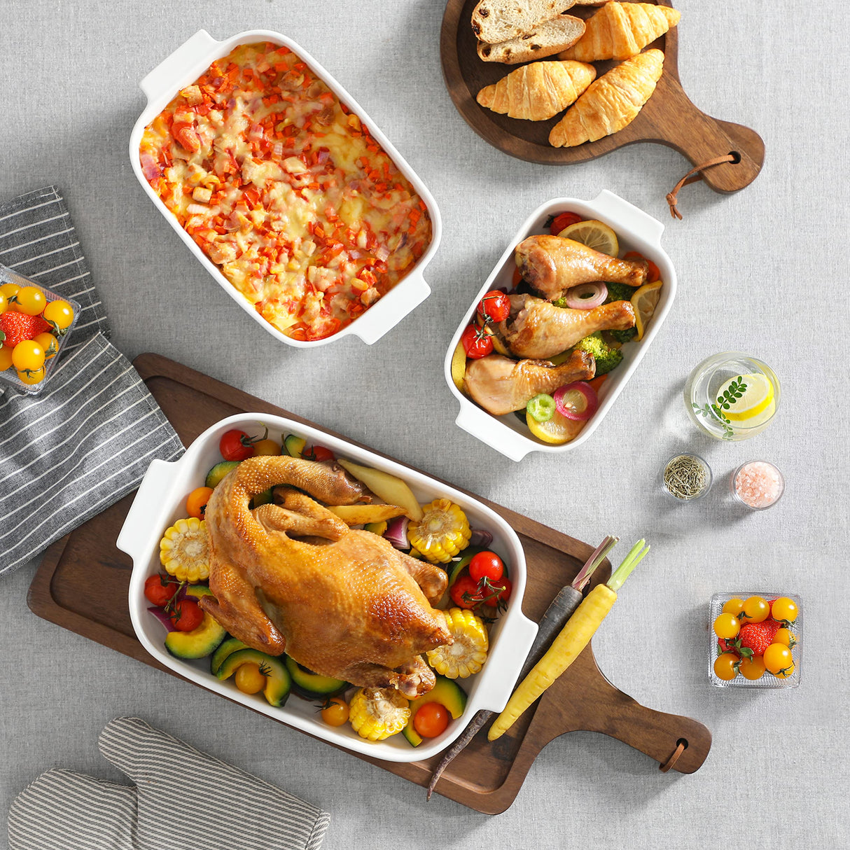 MALACASA Casserole Dishes for Oven, Porcelain Baking Dishes Set of 3, Durable Casserole Dish Set Lasagna Pan Deep, Ceramic Bakeware Sets with Handles, White (13.8''/11.7''/9.4''), Series Bake MALACASA