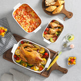 MALACASA Casserole Dishes for Oven, Porcelain Baking Dishes Set of 3, Durable Casserole Dish Set Lasagna Pan Deep, Ceramic Bakeware Sets with Handles, White (13.8''/11.7''/9.4''), Series Bake MALACASA