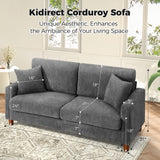Kidirect 70in Corduroy Couch, Sofas for Living Room No Tool Assembly, Comfy Couches for Living Room 21in Deep Seats, Oversized Loveseat Sofa with 2 Pillows, 3 Seater Couch for Bedroom, Grey Sofa Kidirect