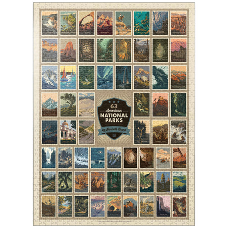 MyPuzzle 63 American National Parks: by Kenneth Crane, Vintage Poster - Premium 1000 Piece Jigsaw Puzzle for Adults MyPuzzle.com
