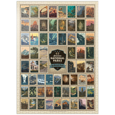 MyPuzzle 63 American National Parks: by Kenneth Crane, Vintage Poster - Premium 1000 Piece Jigsaw Puzzle for Adults