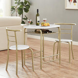 VECELO White & Gold 3-Piece Dining Table Set with Wine Rack for Small Spaces VECELO