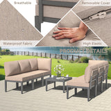 Kullavik Patio Furniture Set,7 Pieces Metal Modern Outdoor Furniture,Outdoor Sectional Sofa w/5.1" Cushions and Coffee Table for Patio,Backyard，Sand Kullavik