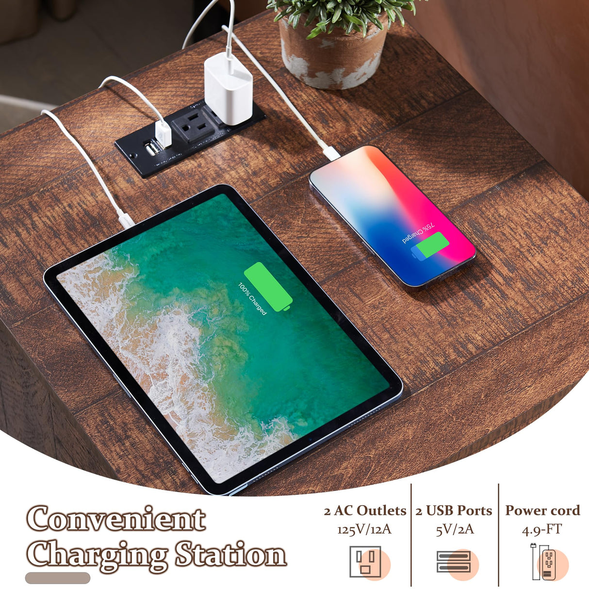 T4TREAM Nightstand wtih Charging Station, End Table, Side Table with 2 Drawers Storage Cabinet for Bedroom, Living Room, Farmhouse Design, Wood Rustic, Reclaimed Barnwood T4TREAM