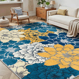 GENIMO Indoor Outdoor Area Rug 8' X 10' Waterproof, Washable Patio Rug Non Shedding, Easy Cleaning Floral Outdoor Carpet for Living Room, Bedroom, Dining Room, Balcony, Backyard, Deck, RV, Blue GENIMO