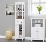 Spirich Bathroom Freestanding Storage Cabinet with Two Tier Open Shelves, Tall Slim Cabinet with Door and Drawer, Floor Linen Tower (White) Spirich