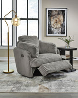 Signature Design by Ashley Tie-Breaker Casual Manual Press-Back Swivel Glider Rocker Recliner with 2 Bolster Pillows and Hidden Storage, Light Gray Signature Design by Ashley