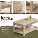 Homkdom Coffee Table, 39 Inch Modern Coffee Tables for Living Room with 2-Tier Storage & Wave-Edge, Oak Center Table for Bedroom/Office Homkdom