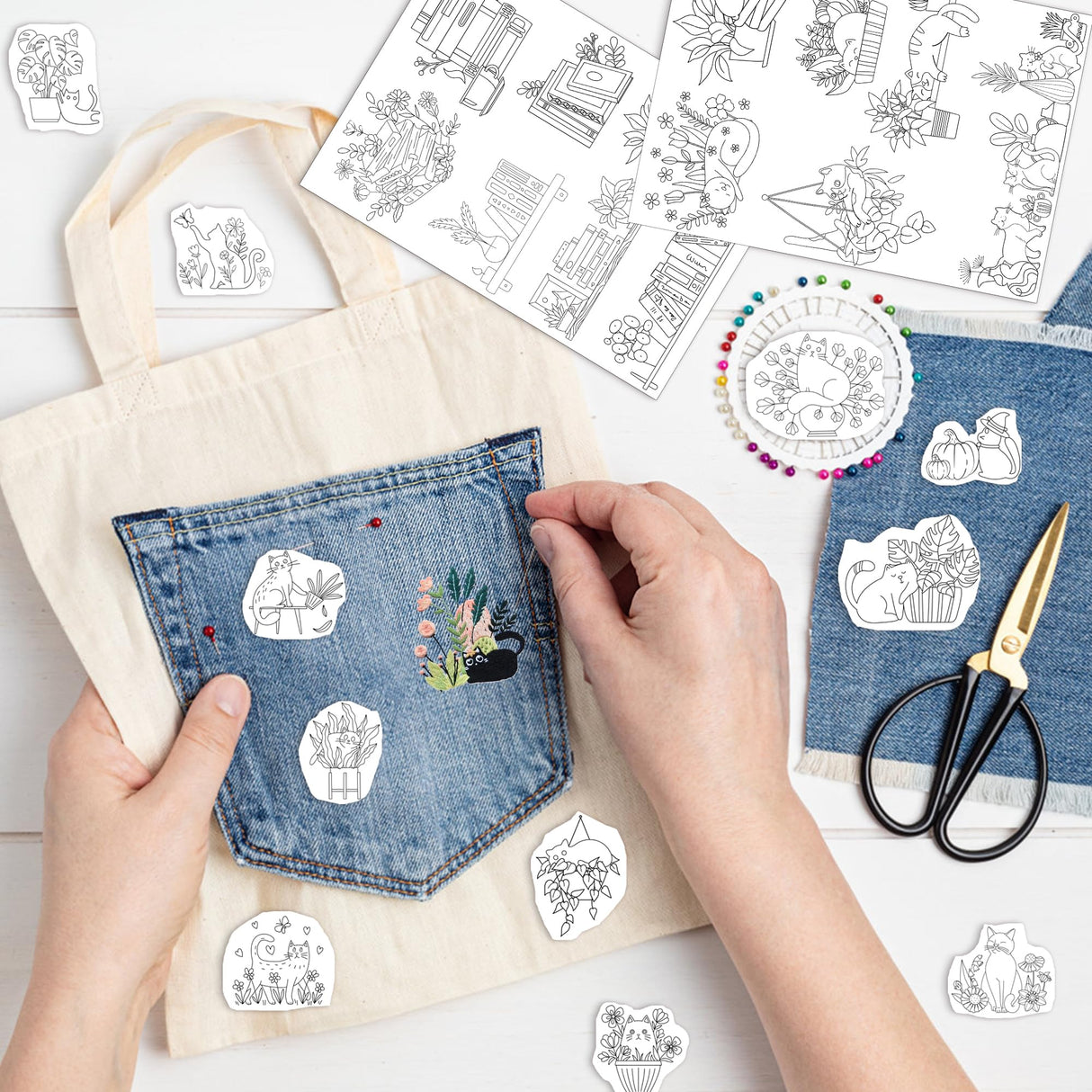 Water Soluble Stabilizer Embroidery Paper - Stick and Stitch Embroidery Paper Wash Away, 3 Sheet Embroidery Patterns, Potted Plant, Flower Book Cat Design, Hand Sewing Crafts CRASHOT