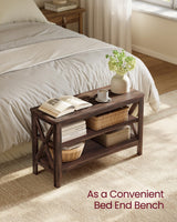 VASAGLE, Entryway Storage Bench, 2-Tier Shoe Rack, 11.8 x 31.5 x 18.9 Inches, Holds up to 300 lb, Farmhouse Style, for Living Room, Bedroom, Maroon Brown ULSB053K51 VASAGLE