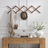 SKOLOO Accordion Wall Hanger, Modern Expandable Coat Rack Wall Mounted, Solid Wooden Wall Hat Rack for Wall, 14 Peg, Walnut SKOLOO