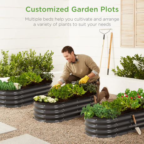 Best Choice Products 4x2x1ft Outdoor Metal Raised Garden Bed, Oval Deep Root Planter Box for Vegetables, Flowers, Herbs, and Succulents w/ 51 Gallon Capacity, Rubber Edge Guard - Charcoal Best Choice Products