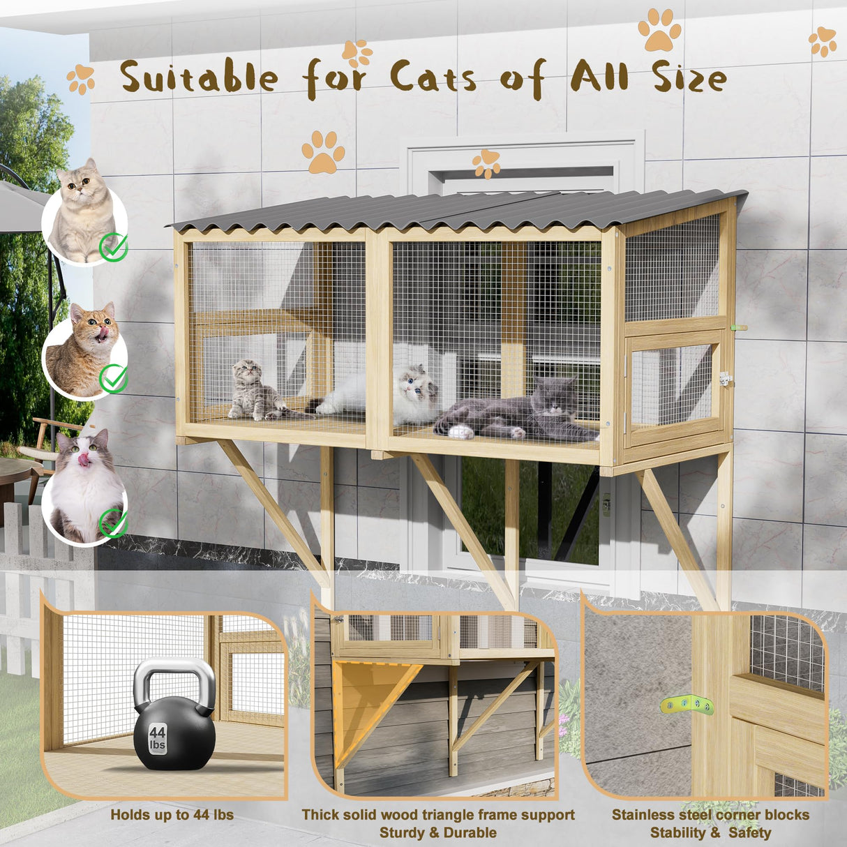 MAGIC UNION Cat Catio, Cat Window Perch for Indoor Cats - Expandable Wooden Windows Box Enclosure, Waterproof Cats Windows Hammock for Enjoying The Outdoor Sights (Original Wood, 82.6" L) MAGIC UNION