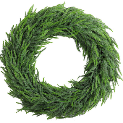 Wavwavw 36" Christmas Norfolk Pine Wreath Extra Large Norfolk Pine Wreath Christmas Wreaths for Front Door Pine Wreath Artificial Green Wreath for Christmas Winter Farmhouse Home Decor