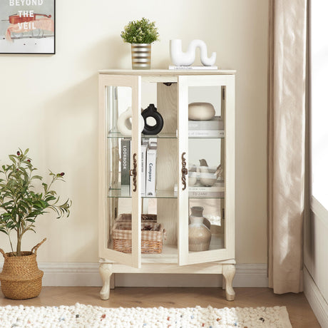 Vintage-Style 2-Door Illuminated Curio Cabinet with Mirrored Back, Adjustable Tempered Glass Shelves & Metal Handles - 43.79" H x 25.99" W x 11.8" D for Home/Office Display Generic