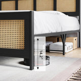 GarveeHome Queen Size Rattan Bed Frame with Headboard, Black Boho Cane Platform Bed Frame with Strong Metal Slat, Noise Free, No Box Spring Needed GarveeHome