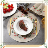 Buryeah 12 Set Christmas Round Placemats Washable 15 Inch Woven Placemats Embroidered Applique Place Mats Christmas Decorations for Winter Holiday Kitchen Dining Table (Berry) Buryeah