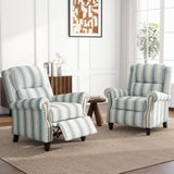 UIXE Pushback Recliner Chairs Set of 2, Fabric Armchair Push Back Accent Chair, Rivet Trim Club Chair Home Theater Overstuffed Single Sofa Reading Seat for Living Room, Stripe Blue UIXE