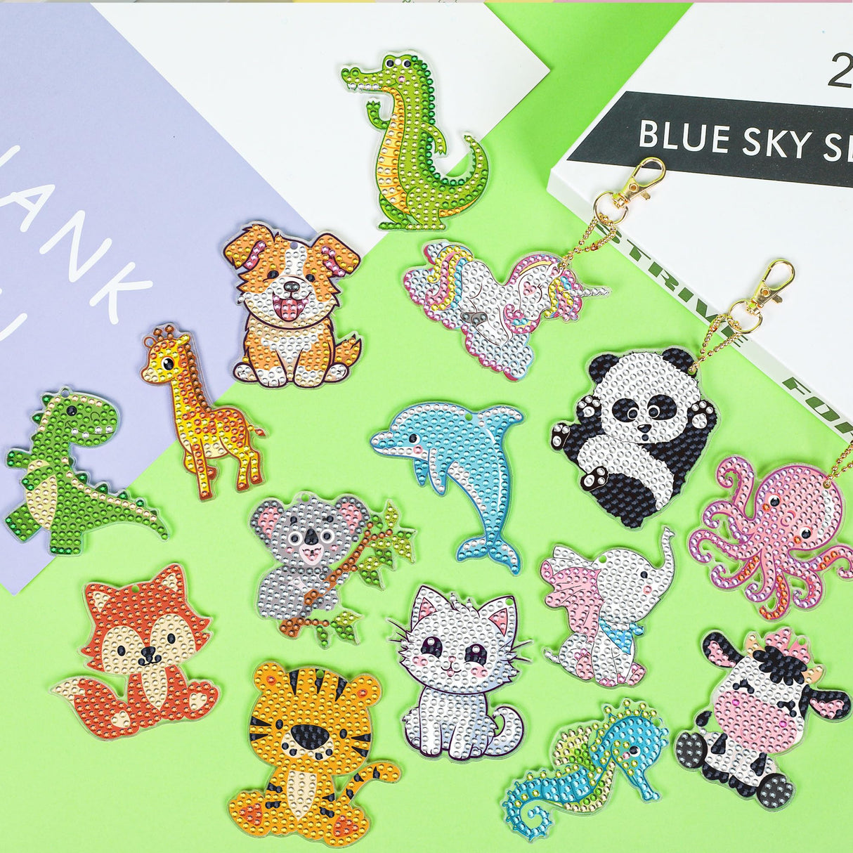 15 PCS Diamond Painting Keychains Animal Diamond Art Ornaments Double Side Diamonds Key Rings DIY 5D Art Pedants for Beginners Birthday Crafting Home Party Decor Augisteen