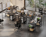 Bestier 95.2” L Shaped Desk, Reversible Corner Computer Desk or 2 Person Long Table with Adjustable Shelves, Large Writing Study Workstation with 3 Cable Holes - Black Bestier