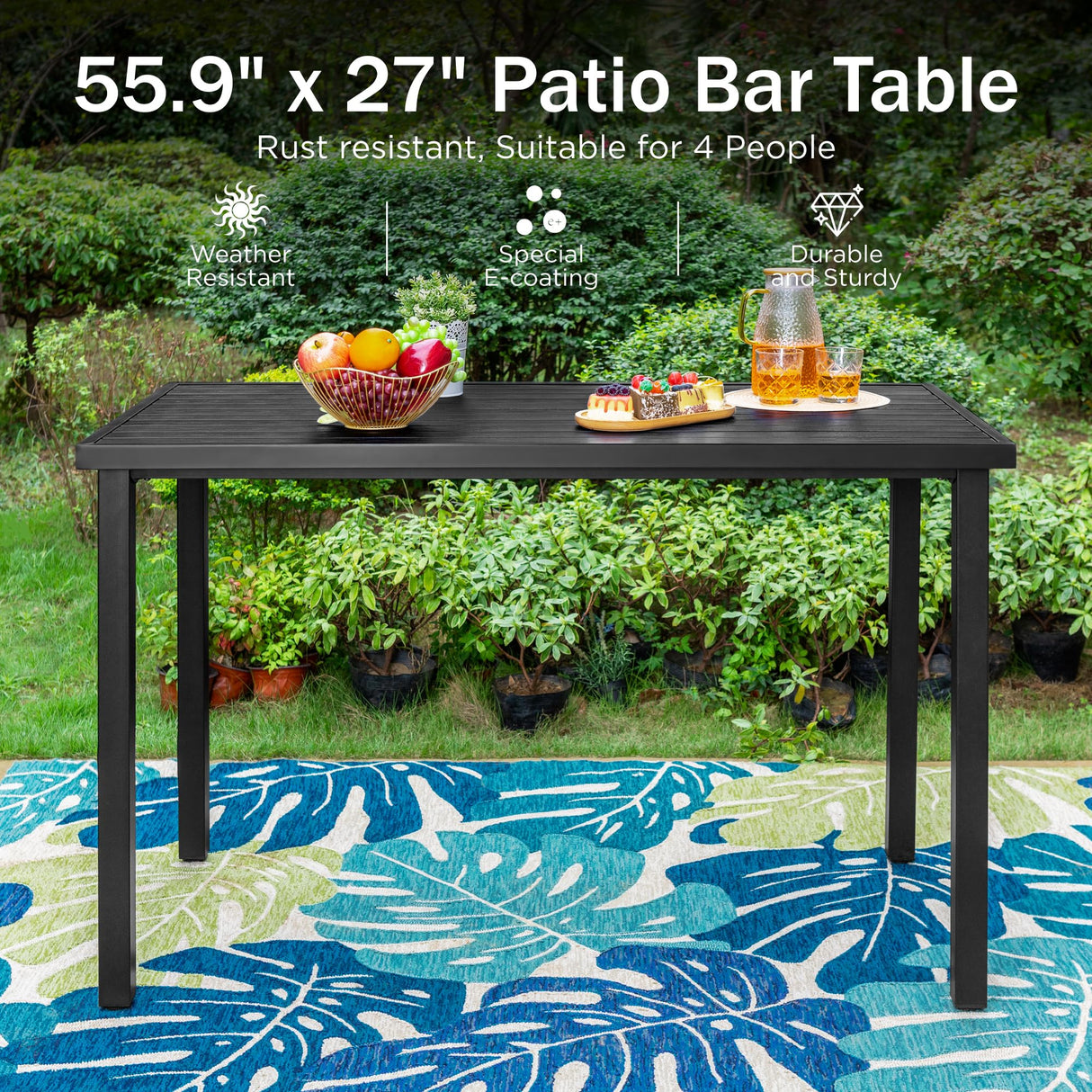 PHI VILLA 5 PCS Outdoor Bar Set, Counter Height Swivel Chair with Rectangle Metal Table, Textilene Fabric and Quick-Drying Waterproof,High Patio Set for Garden, Yard, Poolside PHI VILLA