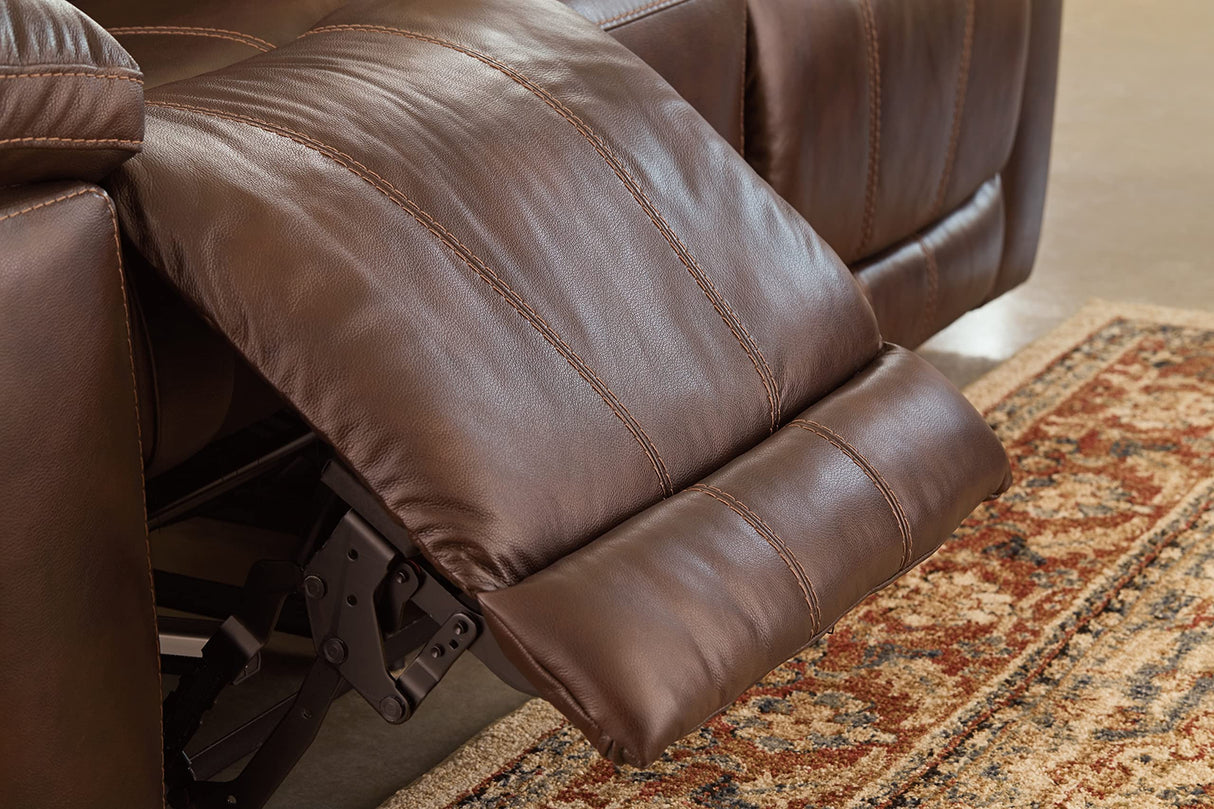 Signature Design by Ashley Edmar Leather Power Reclining Sofa with Adjustable Headrest, Brown Signature Design by Ashley