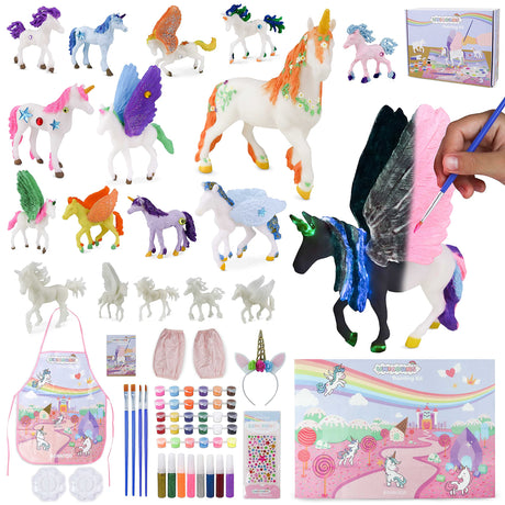 BONNYCO Unicorns Gifts for Girls Painting Kit with 18 Figurines Painting for Kids with Glow in The Dark | Girl Toys 3 4 5 6 7 8 9 10 Years Crafts Kids Gifts Birthday Christmas | Unicorn Toys Niñas BONNYCO