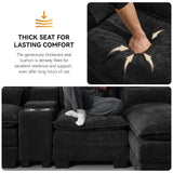 125'' U Shaped Cloud Modular Sofa with Chaise Lounges, Chenille Upholstered Comfy Sectional Couch with Storage Console, USB Charging Ports & Cup Holders, Modern Deep Seat Sofa for Living Room, Black WUTUTUEE
