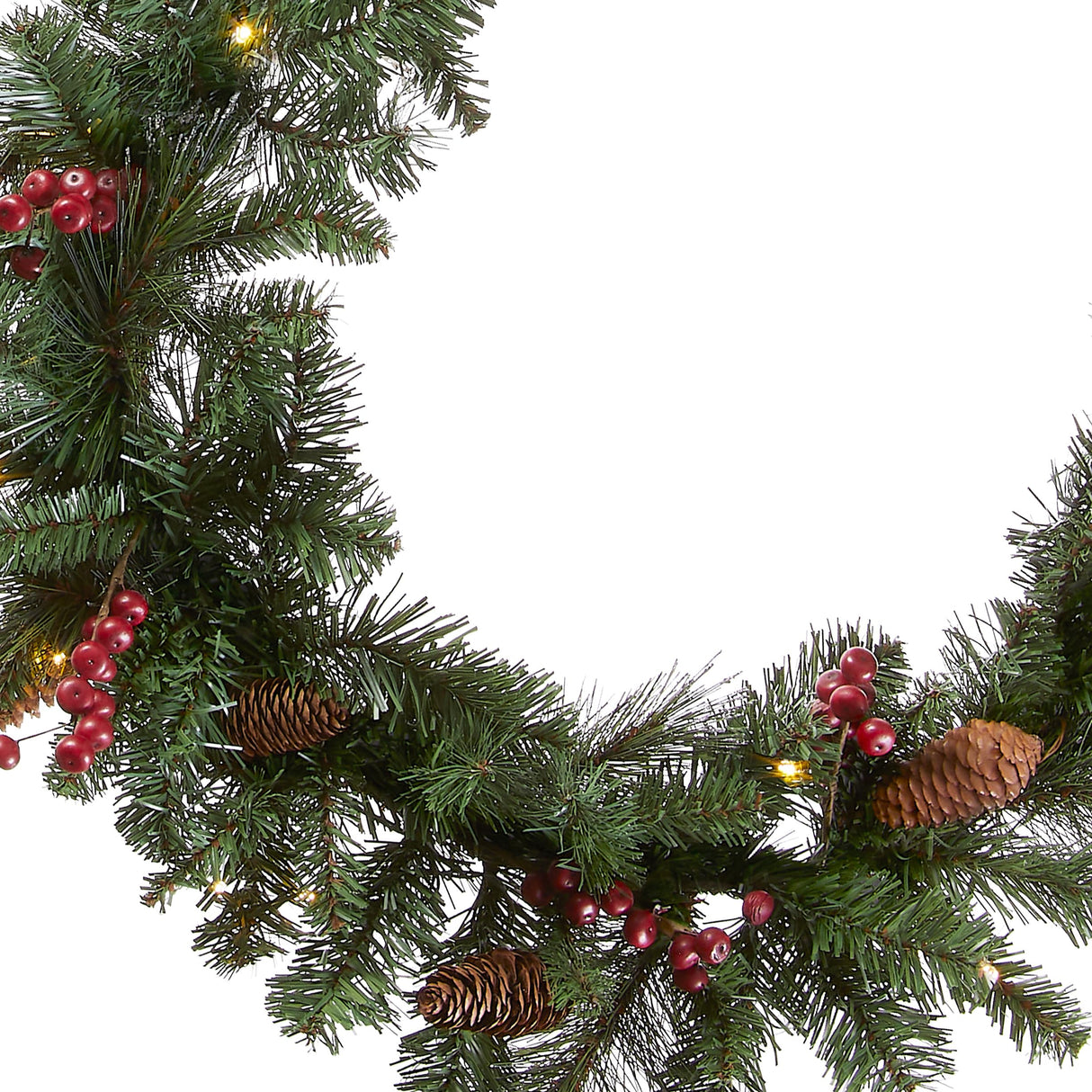National Tree Company Pre-Lit Artificial Christmas Garland, Green, Crestwood Spruce, White Lights, Decorated with Pine Cones, Berry Clusters, Battery Operated, Christmas Collection, 9 Feet National Tree Company
