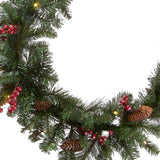 National Tree Company Pre-Lit Artificial Christmas Garland, Green, Crestwood Spruce, White Lights, Decorated with Pine Cones, Berry Clusters, Battery Operated, Christmas Collection, 9 Feet National Tree Company