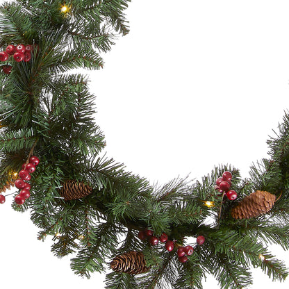 National Tree Company Pre-Lit Artificial Christmas Garland, Green, Crestwood Spruce, White Lights, Decorated with Pine Cones, Berry Clusters, Battery Operated, Christmas Collection, 9 Feet