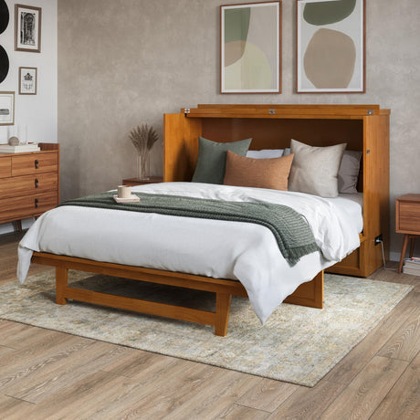 AFI, Northfield Queen Murphy Bed Chest with 6" Mattress, Storage Drawer & Built-in USB Charger, Light Toffee AFI