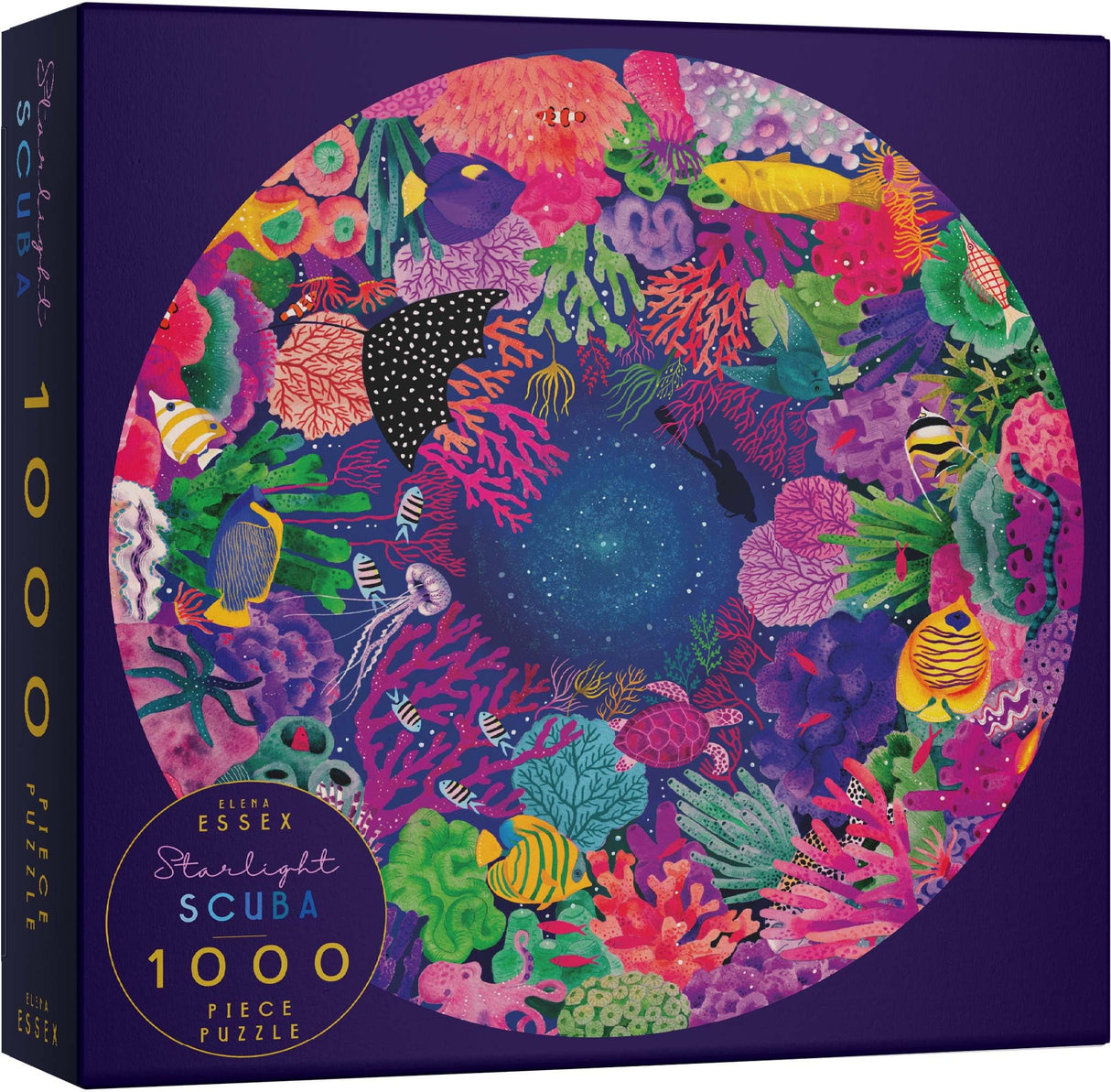 Elena Essex Puzzles for Adults 1000 Pieces - Starlight Scuba | 1000 Piece Puzzles for Adults | Jigsaw Puzzles | Colourful Coral Reef Ocean Sea Puzzle | Round Puzzles 26.5 inches Diameter Elena Essex