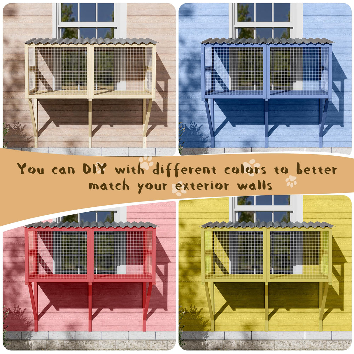 MAGIC UNION Cat Catio, Cat Window Perch for Indoor Cats - Expandable Wooden Windows Box Enclosure, Waterproof Cats Windows Hammock for Enjoying The Outdoor Sights (Original Wood, 82.6" L) MAGIC UNION