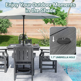 Pamapic 5 PCS Outdoor Dining Set, Spacious HDPE Outdoor Table and Chairs, Wood Grain Patio Furniture Sets with Elegant Armrest, All-Weather Patio Dining Table with Umbrella Hole, Gray Pamapic