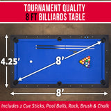 GoSports 8 ft Pool Table with Wood Finish - Modern Billiards Table with 2 Cue Sticks, Balls, Rack, 96"L x 51"W x 31.9"H, Felt Brush and Chalk GoSports