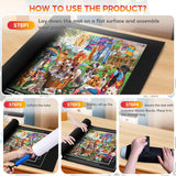 Jigsaw Puzzle Mat Roll Up to 1500 2000 3000 Piece Portable Table Puzzle Board Mat Saver Keeper with 6 Sorting Trays, Storage Bag, Inflatable Roller, Smooth Top & Non-Slip Felt Bottom for Kids Adults Brmoka