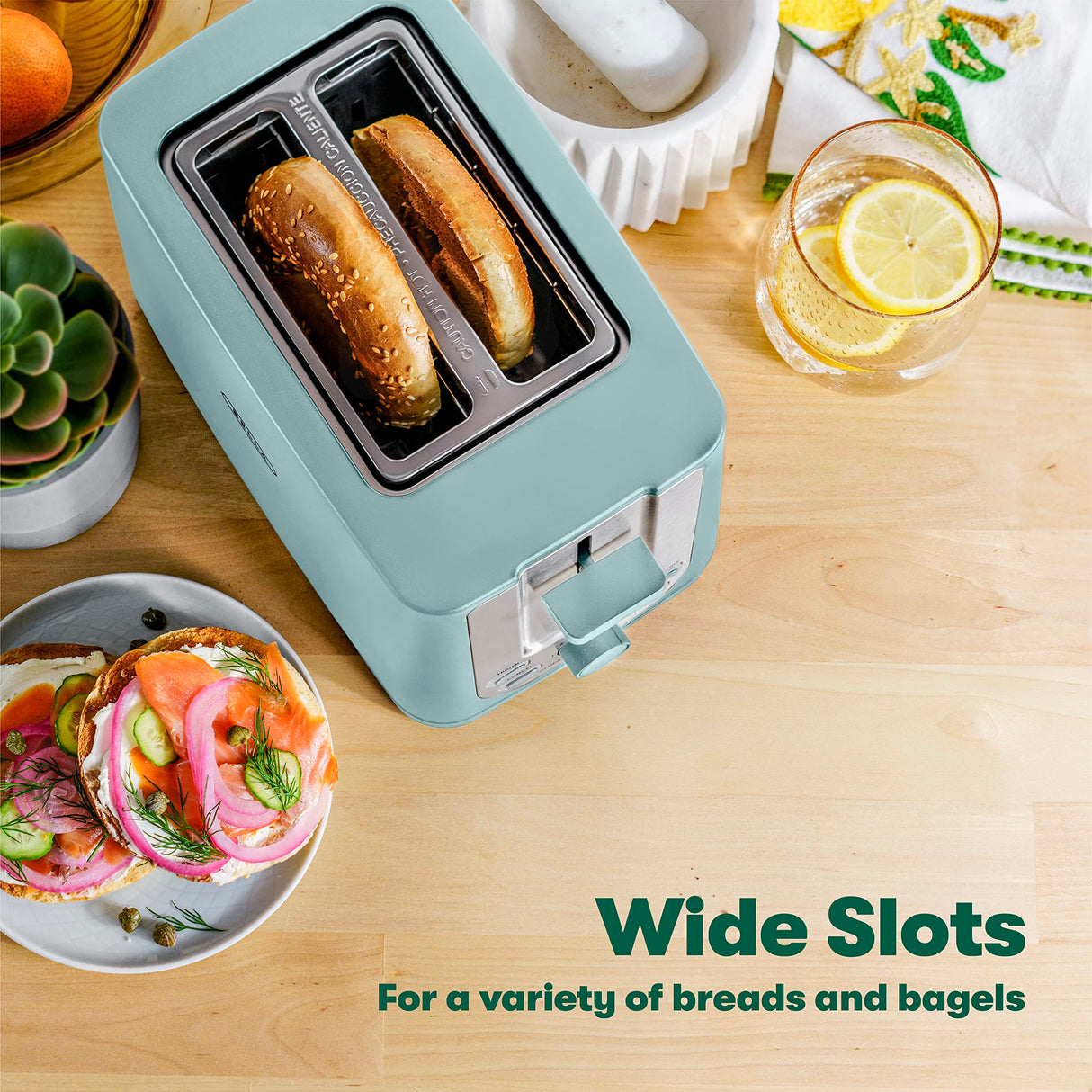 BELLA 2 Slice Toaster with Auto Shut Off - Extra Wide Slots & Removable Crumb Tray and Cancel, Defrost & Reheat Function - Toast Bread, Bagel & Waffle, Aqua BELLA
