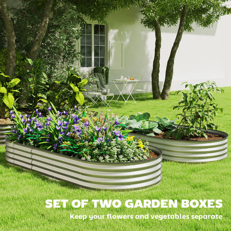 Outsunny 2PCS Galvanized Raised Garden Bed, 7' x 3' x 1' Raised Beds for Gardening with Plant Support Stakes, Rubber Strap Edging and Gloves, Metal Planter Box for Vegetables, Flowers, Silver Outsunny