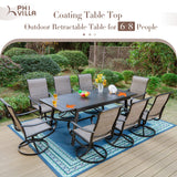 PHI VILLA 9 PCS Patio Dining Set, 8 Padded Swivel Dining Chair with Quick-Dry Cotton and 1 Extandable Metal Table,E-Coating for Rustproof for Outside, Poolside PHI VILLA