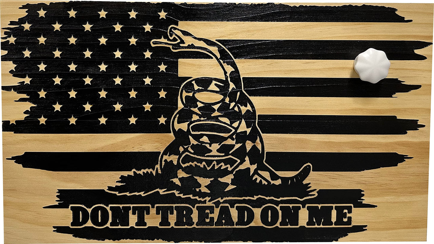 Bellewood Designs Dont Tread On Me American Flag Wall-Mounted Secure Gun Cabinets & Safes (Distressed) - WoodArtSupply