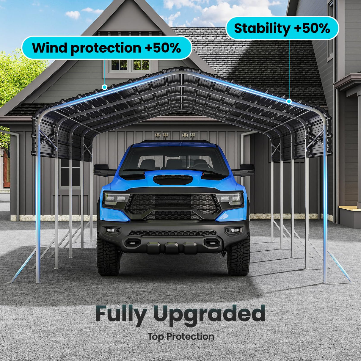 Heavy Duty Metal Carport, Reinforced Frame and Roof for All-Weather, Outdoor Galvanized Car Port with Enhanced Base for Car, Boats (Gray, 12x20 FT) Ironovacage