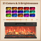 Huuger Fireplace TV Stand with LED Lights for 75 80 Inch TV, 3-Side Glass Fireplace Entertainment Center, 70 Inch Farmhouse TV Stand with 4 Deep Drawers for Living Room, Distressed White Huuger