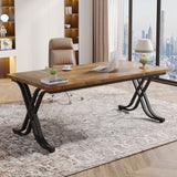 Tribesigns 63 Inch Executive Desk, Large Office Computer Desk with Thick Wooden Tabletop and Metal Frame, Modern Simple Workstation Writing Table Study Desk for Home Office, Rustic Brown Tribesigns