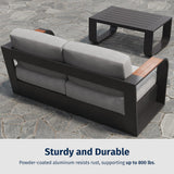 EAST OAK Signature 4 Pieces Patio Furniture Set, Outdoor Furniture with Aluminum Frame, Deep Seating Outdoor Loveseat and Coffee Table, Modern Patio Conversation Set for Porch and Balcony, Dark Grey EAST OAK