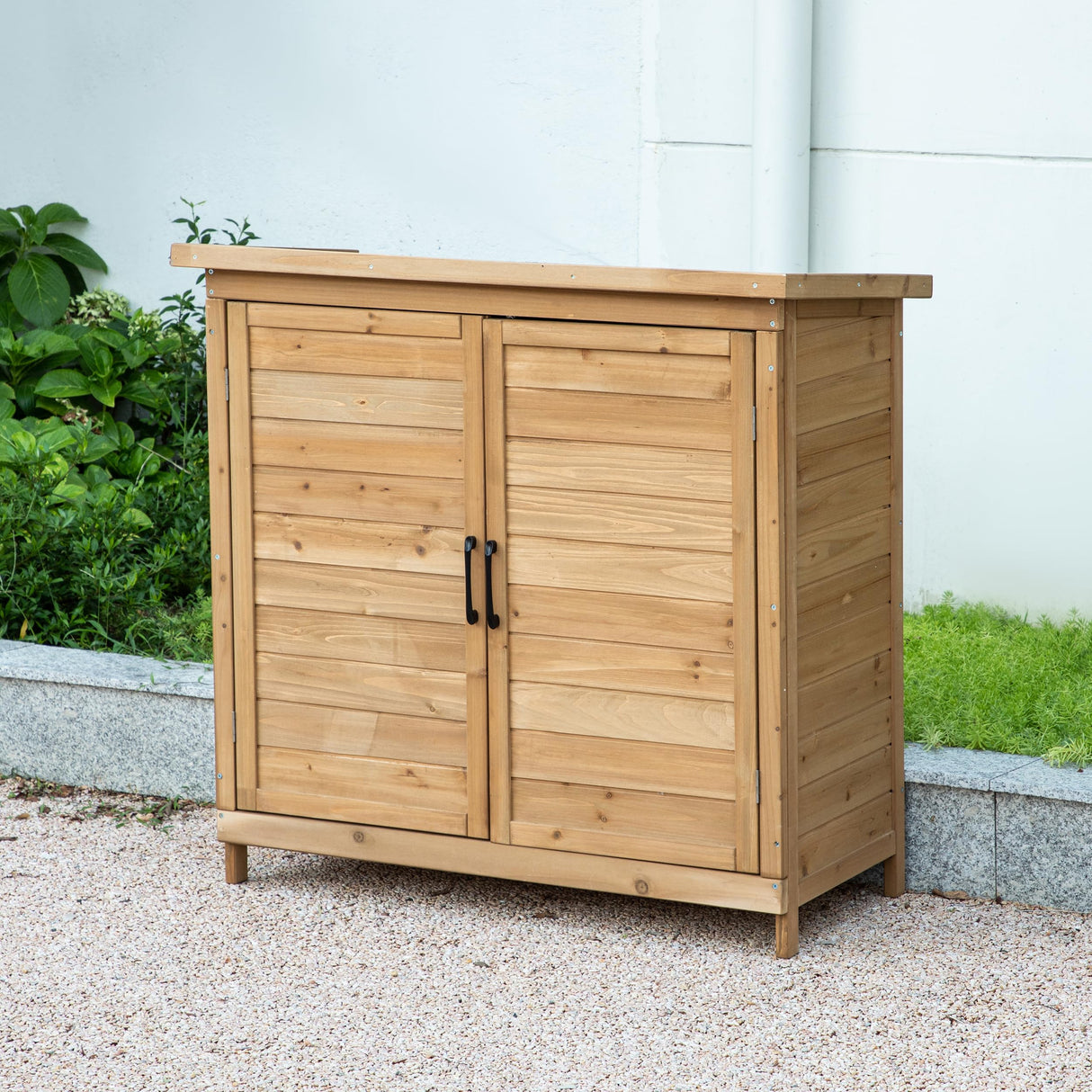 TAKUKA Outdoor Storage Cabinet with 2 Shelves, Wooden Garden Shed with Double Doors& Waterproof Roof，Outside Utility Tool Organizer for Garden Farm Backyard TAKUKA