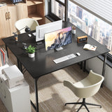 Huuger Computer Desk, 55 Inch Office Desk, Gaming Desk with Storage, Writing Desk Work Desk for Home Office, Study, Modern Simple Desk, Large Legroom, Metal Frame, Black Huuger